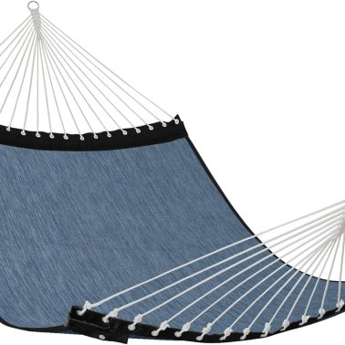 Patio Watcher 13 FT Quick Dry Olefin Hammock - Outdoor Double Hammock with Metal Curved Spreader Bars - 450 lbs Capacity - Dark Blue